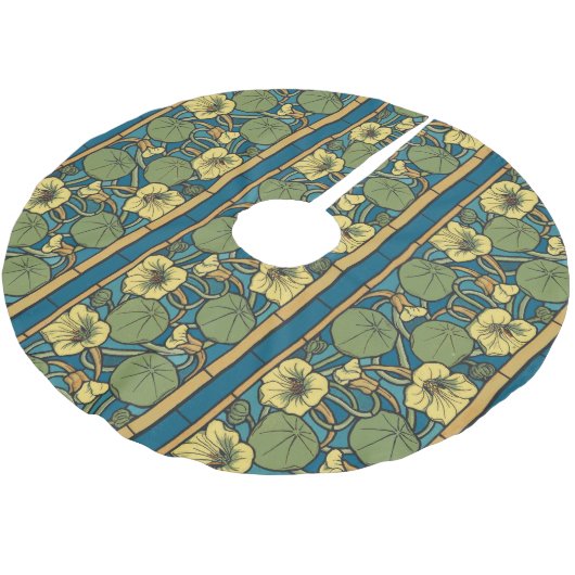 Jupon De Sapin En Polyester Brossé Bleu jaune Nasturtium Fleur Nouveau Motif (Angle)