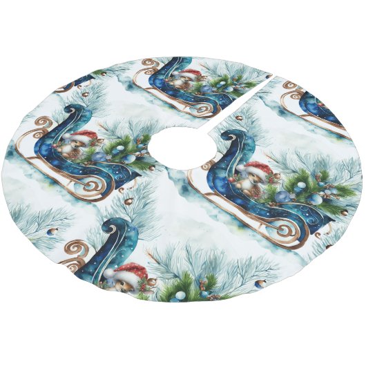 Jupon De Sapin En Polyester Brossé Bleu Sled Bébé Reindeer (Angle)