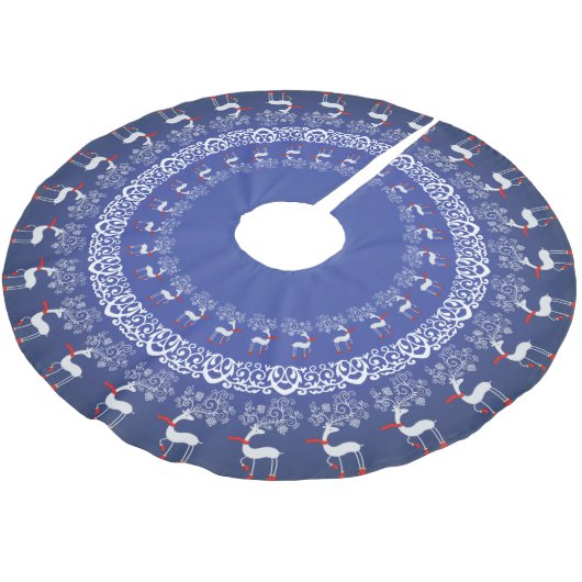 Jupon De Sapin En Polyester Brossé Bleu Whimsal Noël Prancing Cerf et dentelle (Angle)
