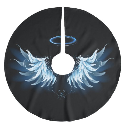 Jupon De Sapin En Polyester Brossé Blue Glowing Angel Wings on black background (Devant)
