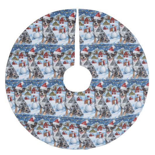 Jupon De Sapin En Polyester Brossé Blue Heeler Chien Winter Wonderland Noël Joie (Devant)