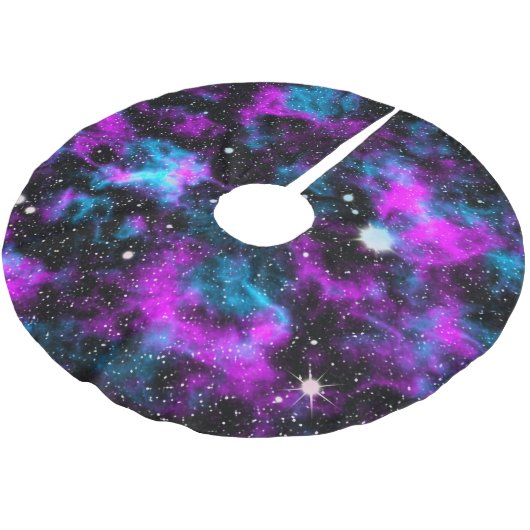 Jupon De Sapin En Polyester Brossé Blue Purple Galaxy Space Stars Novelity Noël (Angle)