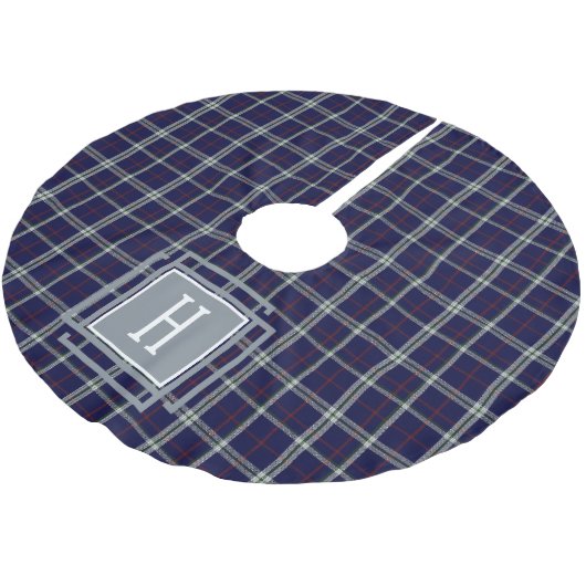 Jupon De Sapin En Polyester Brossé Blue white Tartan Monogram (Angle)