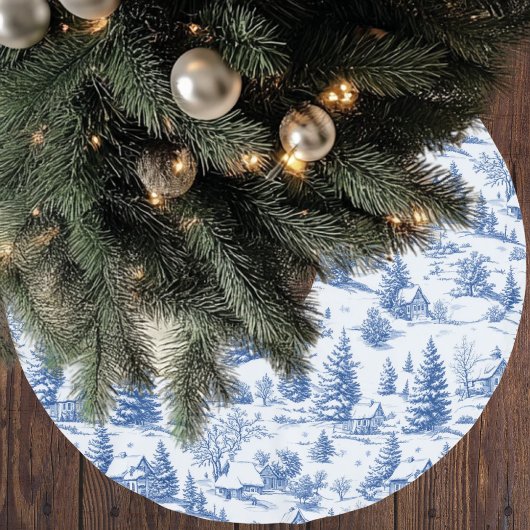 Jupon De Sapin En Polyester Brossé Blue Winter Village Toile Christmas