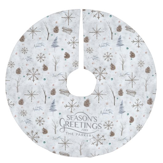 Jupon De Sapin En Polyester Brossé Boho Twigs & Pinecone Christmas ID986 (Devant)