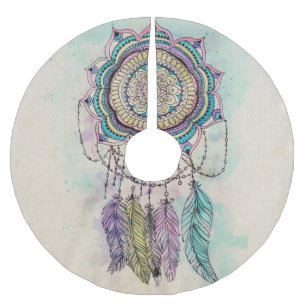 Jupon De Sapin En Polyester Brossé Boho Watercolor Mandala Dreamcatcher