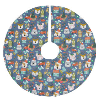 Jupon De Sapin En Polyester Brossé Bois mignon Père Noël Animaux Denim Blue