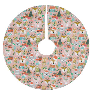 Jupon De Sapin En Polyester Brossé Bois mignon Père Noël Animaux roses
