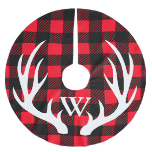 Jupon De Sapin En Polyester Brossé Bois Plaid Russe De Buffalo Et Antlers De Cerfs Bl