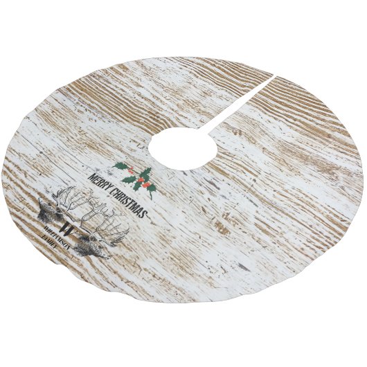 Jupon De Sapin En Polyester Brossé Bois rustique Texture Cerf Bois Noël (Angle)