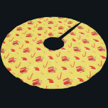 Jupon De Sapin En Polyester Brossé Boîte cadeau de Noël sucre de canne chapeau de Noë<br><div class="desc">Nouvel An et Noël sans couture motif avec boîte cadeau et le casquette de Père Noël</div>