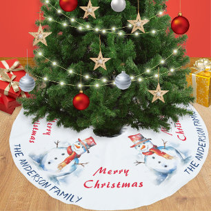 Jupon De Sapin En Polyester Brossé Bonhomme de neige aquarelle festive personnalisé J