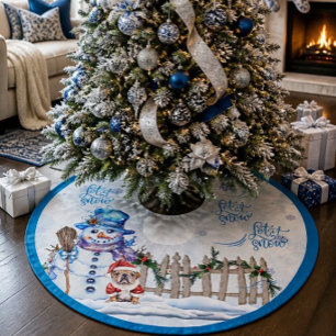 Jupon De Sapin En Polyester Brossé Bonhomme de neige   Laissez la neige Tapis d'arbre
