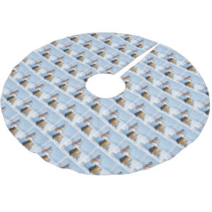 Jupon De Sapin En Polyester Brossé Bonshommes de neige et chats dans un champ enneigé
