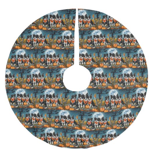 Jupon De Sapin En Polyester Brossé Border Collie Halloween Effrayant (Devant)