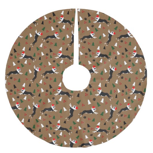 Jupon De Sapin En Polyester Brossé Boston Terriers Noël Santa Hat Russe Holiday (Devant)