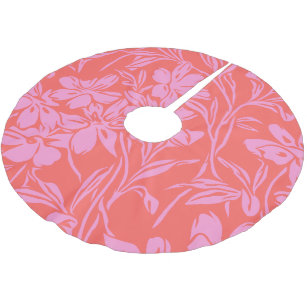 Jupon De Sapin En Polyester Brossé Botanique Floral Boho Art Design en rose et rouge