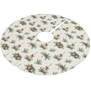 Jupon De Sapin En Polyester Brossé Bougies et cloches de Noël en sapin dessinées à la