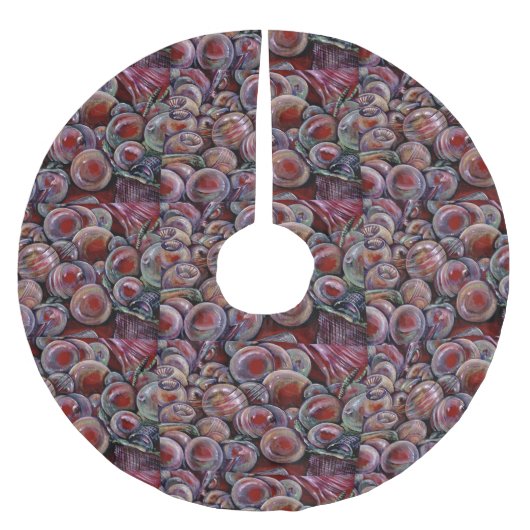 Jupon De Sapin En Polyester Brossé Boules de Noël rouges (Devant)