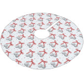 Jupon De Sapin En Polyester Brossé Boules disco argentées de Noël avec nœud rouge (Angle)