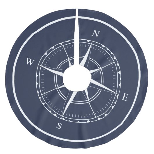 Jupon De Sapin En Polyester Brossé Boussole marine Hamptons bleu et blanc (Devant)