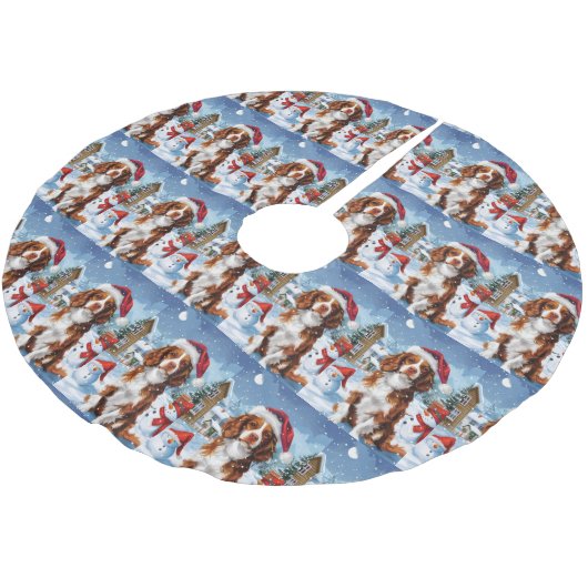 Jupon De Sapin En Polyester Brossé Brittany Spaniel Dog Winter Wonderland Noël (Angle)