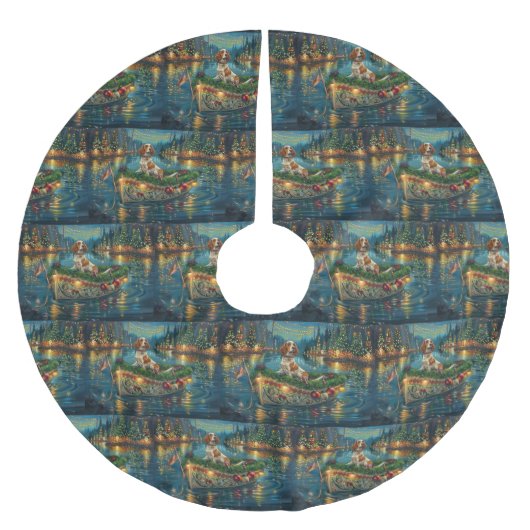 Jupon De Sapin En Polyester Brossé Brittany Spaniel Noël Festive Voyage (Devant)