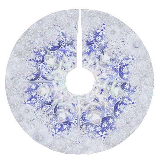 Jupon De Sapin En Polyester Brossé Broderie Céramique Bleu de Grèce & flocon de neige (Devant)