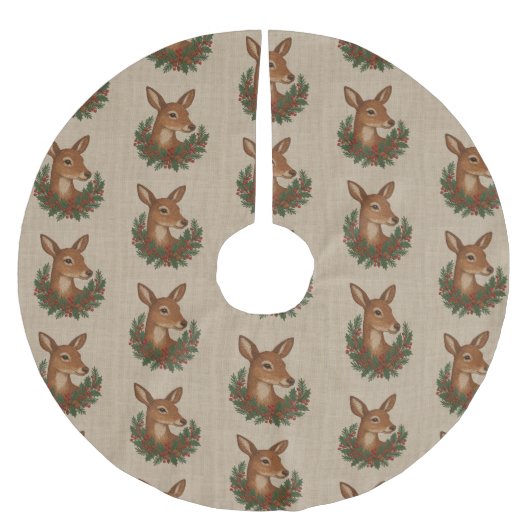 Jupon De Sapin En Polyester Brossé Broderie rustique Deer & Holiday Greens noël (Devant)