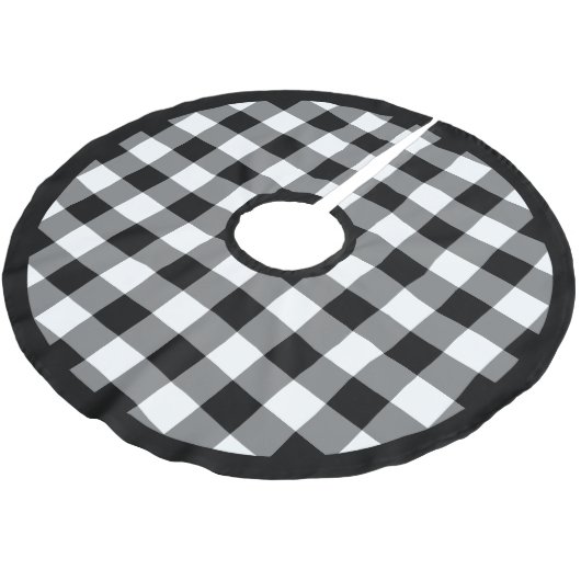 Jupon De Sapin En Polyester Brossé Bûche rustique à carreaux noirs et blancs (Angle)