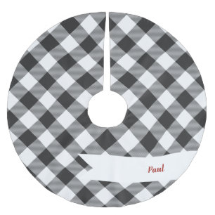 Jupon De Sapin En Polyester Brossé Buffalo Check blanc et noir Carrés plaid