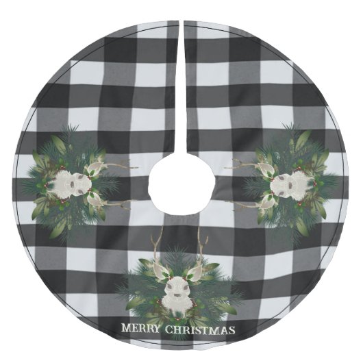 Jupon De Sapin En Polyester Brossé Buffalo Plaid Festin Reindeer Noël (Devant)