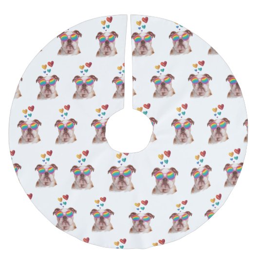 Jupon De Sapin En Polyester Brossé Bulldog anglais avec des coeurs Saint-Valentin (Devant)