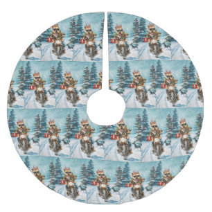 Jupon De Sapin En Polyester Brossé Bulldog au guidon d'une moto à Noël