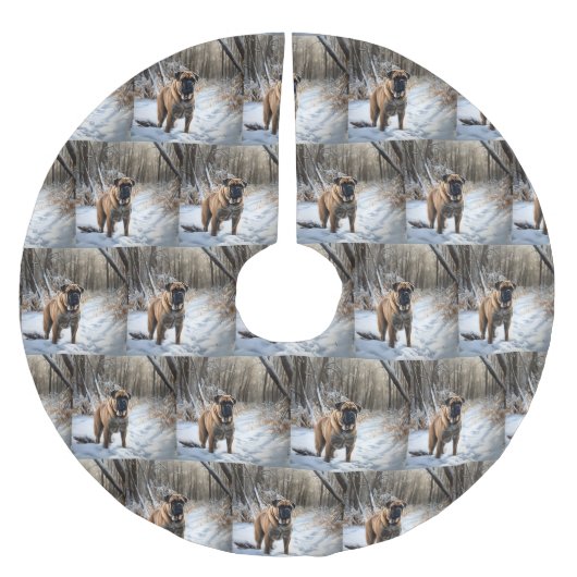 Jupon De Sapin En Polyester Brossé Bullmastiff Laisser neiger Noël (Devant)