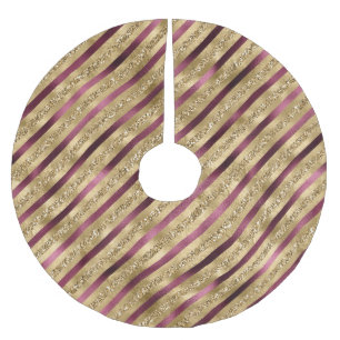 Jupon De Sapin En Polyester Brossé Burgundy Red Gold Parties scintillant Stripes