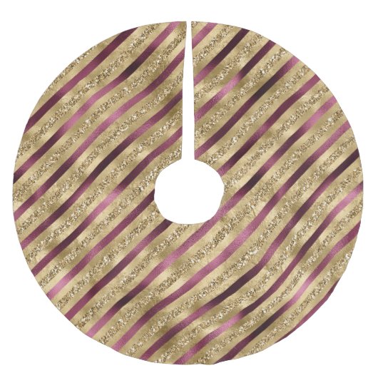 Jupon De Sapin En Polyester Brossé Burgundy Red Gold Parties scintillant Stripes (Devant)