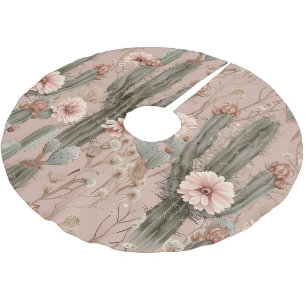 Jupon De Sapin En Polyester Brossé Cactus Fleurs Roses Noël