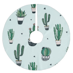 Jupon De Sapin En Polyester Brossé Cactus-succulents, motif sans couture dessiné à la