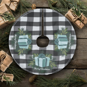 Jupon De Sapin En Polyester Brossé Cadeau de Noël Plaid Buffalo TURQUOISE