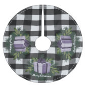 Jupon De Sapin En Polyester Brossé Cadeau de Noël Plaid Buffalo | Violet (Devant)