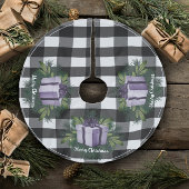 Jupon De Sapin En Polyester Brossé Cadeau de Noël Plaid Buffalo | Violet