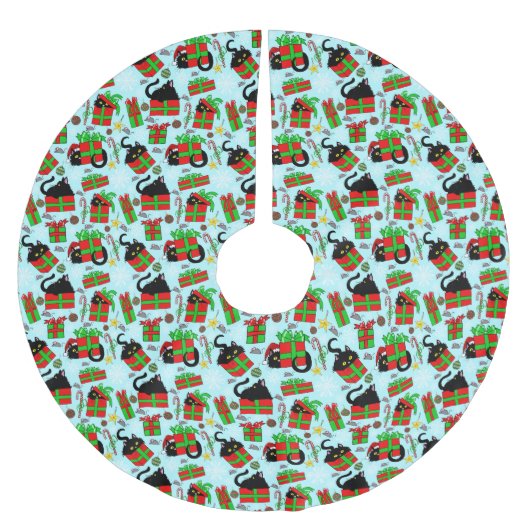 Jupon De Sapin En Polyester Brossé Cadeaux de Noël de chat noir (Devant)