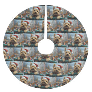 Jupon De Sapin En Polyester Brossé Cairn Terrier Dog Roller Dessous de verre Noël