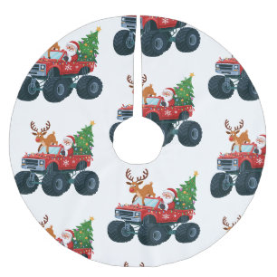 Jupon De Sapin En Polyester Brossé Camion Monstre Santa Renne Arbre de Noël Xmas