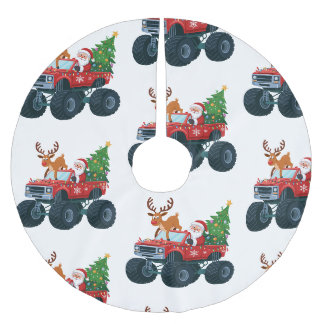 Jupon De Sapin En Polyester Brossé Camion Monstre Santa Renne Arbre de Noël Xmas