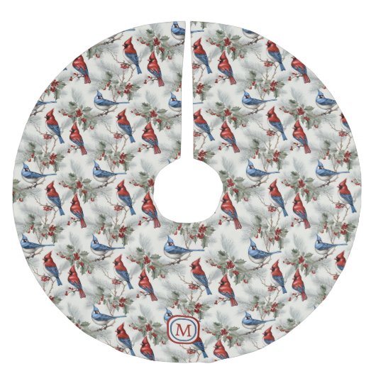 Jupon De Sapin En Polyester Brossé Cardinal Rouge Monogramme de Jay bleu (Devant)