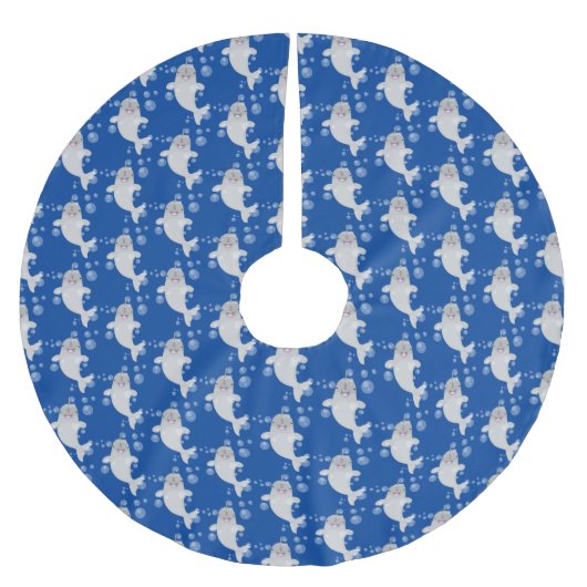 Jupon De Sapin En Polyester Brossé Caricature de bulles de narval joyeux (Devant)