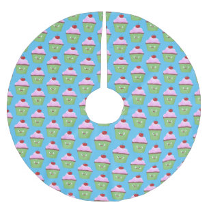 Jupon De Sapin En Polyester Brossé Caricature de cupcake joyeux