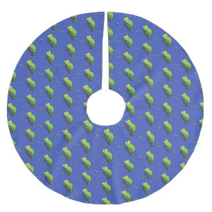 Jupon De Sapin En Polyester Brossé Caricature de lézard de caméléon vert joyeux